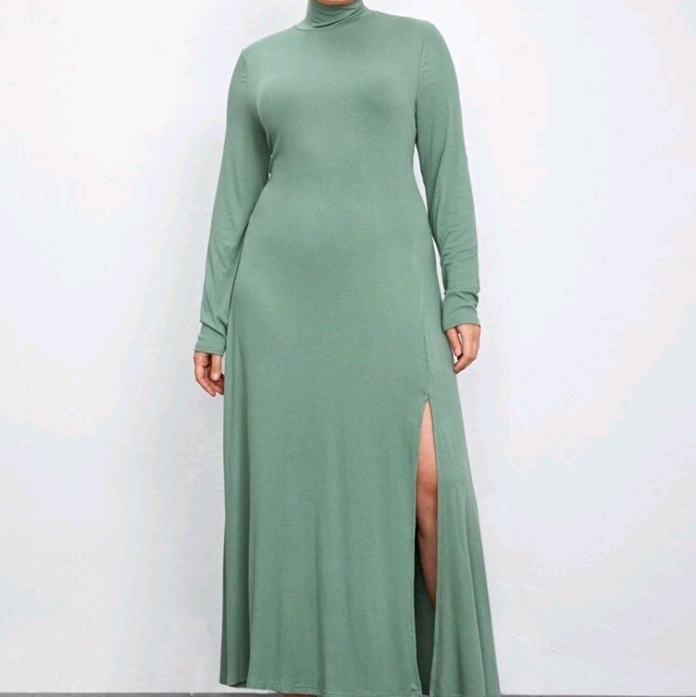 NEW Plus Size High Neck Long Sleeve Maxi Dress.